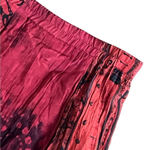 Silk A-Line Bohemian Maxi Skirt Size 12 Vibrant Reds Sequin Bead Trim - Picture 3 of 8
